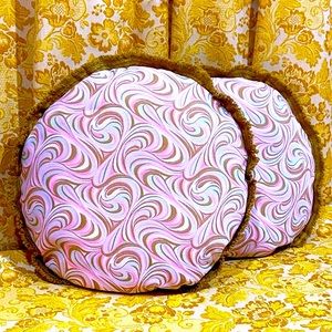 2 pcs Vintage Groovy Fabric and Trim = New handmade down and lined throw pillows